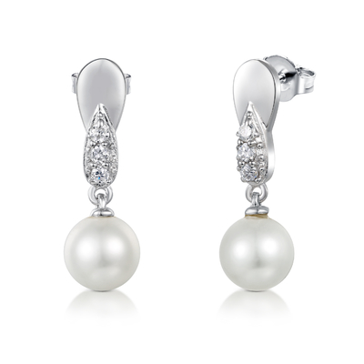 Pearl Series 925 Silver CZ Pearl Earrings June Birthdaystone Small Hoop Earrings