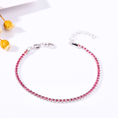 New Trendy Diamond Bracelet 925 Silver Pink Zircons Adjustable For Women