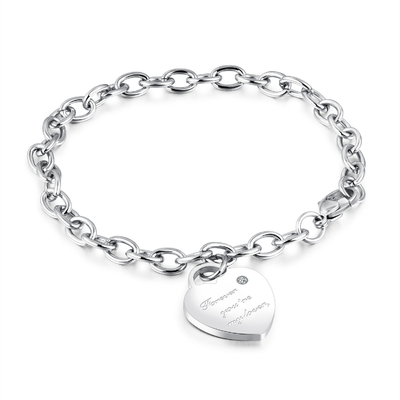 Heart Charm 925 Sterling Silver Chain Bracelet Extraordinary High Polished