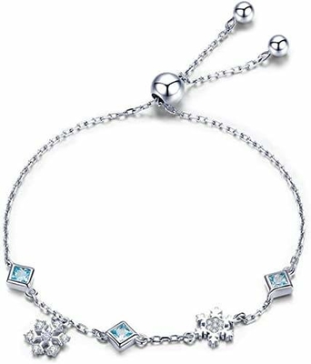 Girl'S Snowflake Tennis Plating Bracelet With Adjustable Chain Cubic Zirconia