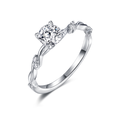 5.5mm Moissanite Round Bezel Set Engagement Ring AAA Grade 925 Sterling Silver